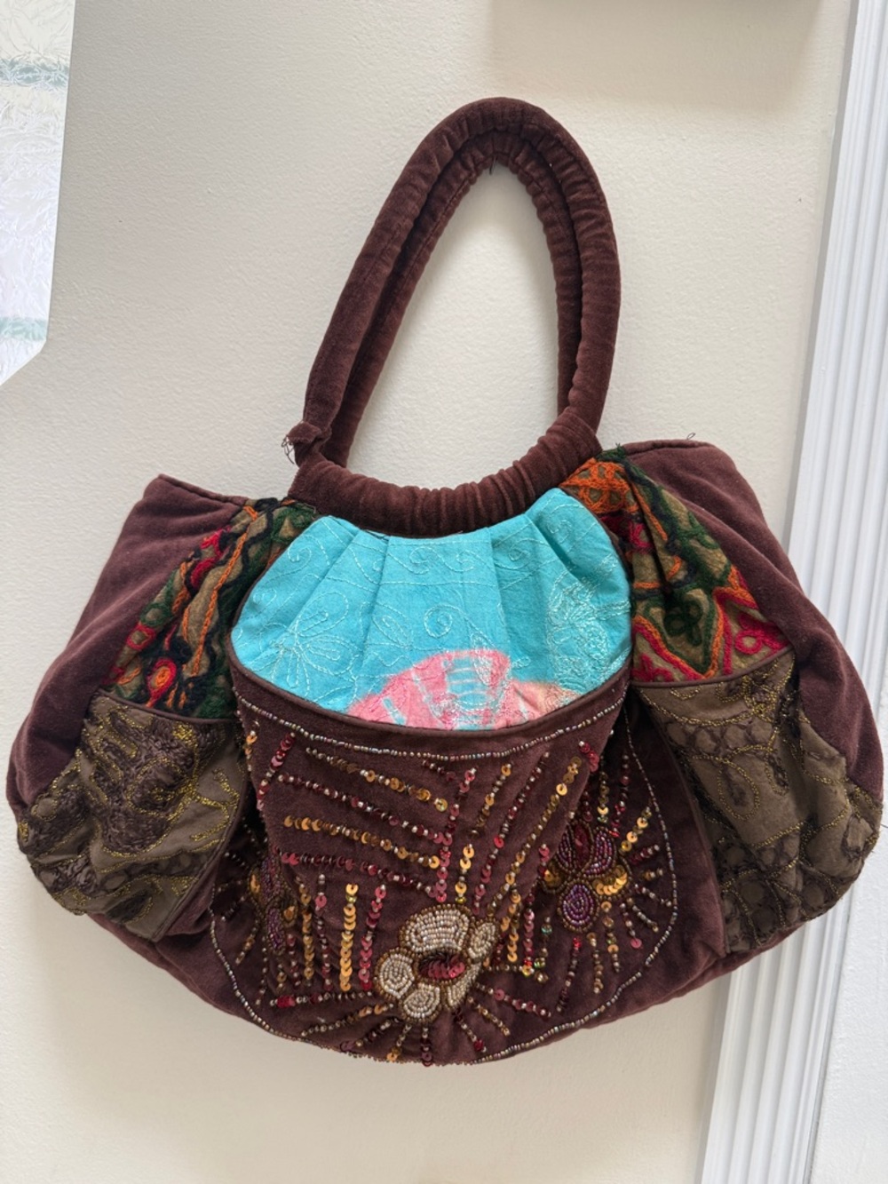 Toni Boho Embroidered Patchwork Zip Tote Bag